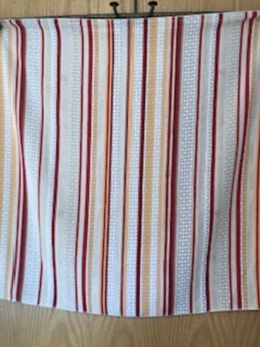 Vintage Square Scarf Red White Orange Striped Pattern Excellent